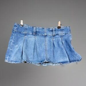 Almost Famous Womens Pleated Denim Mid Rise Mini Micro Skort Blue Size M
